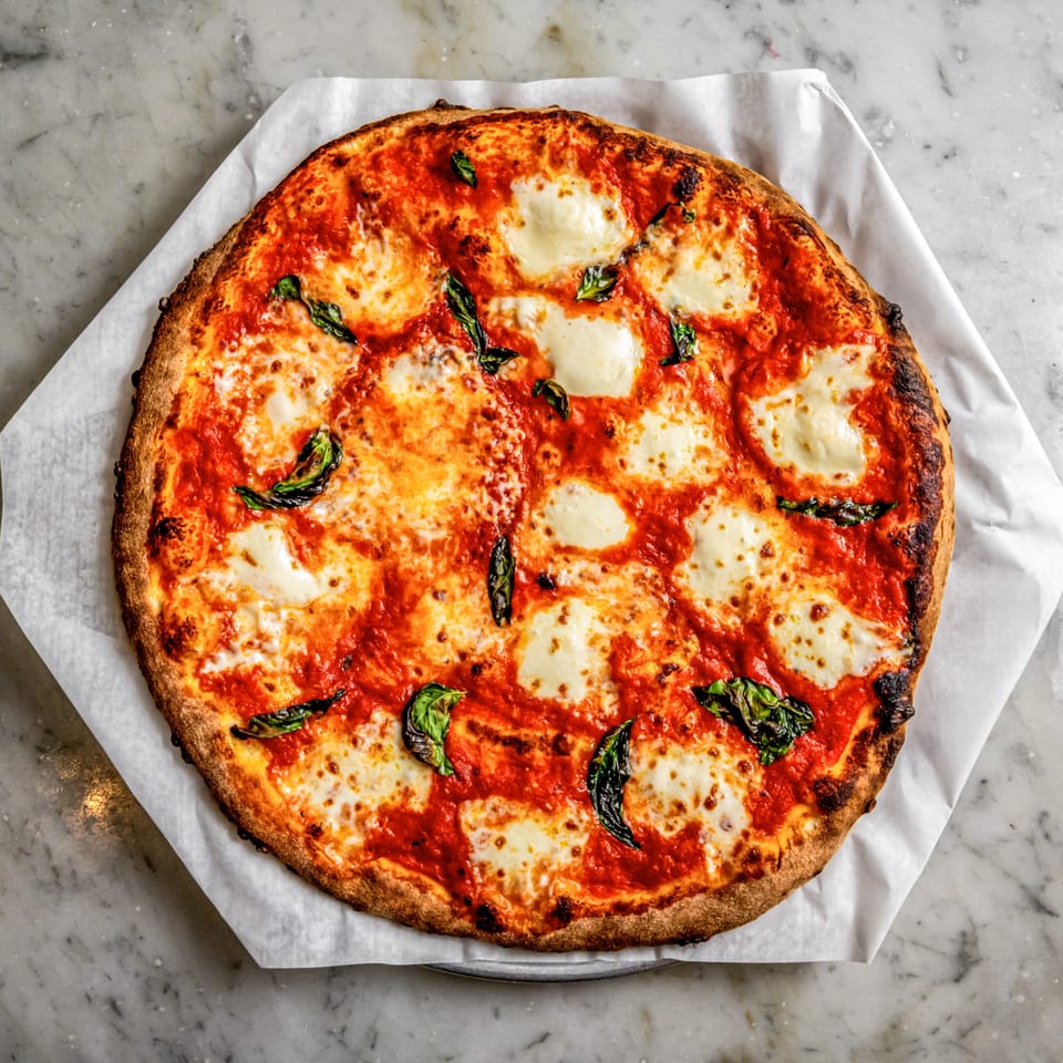 La Villa Margherita pizza with tomato sauce, mozzarella and basil.